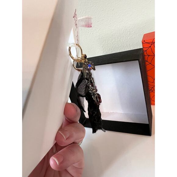 Betsey Johnson Dark Magic Mismatch Drop Earrings Skeleton Bride & Bat Moon - Picture 4 of 5